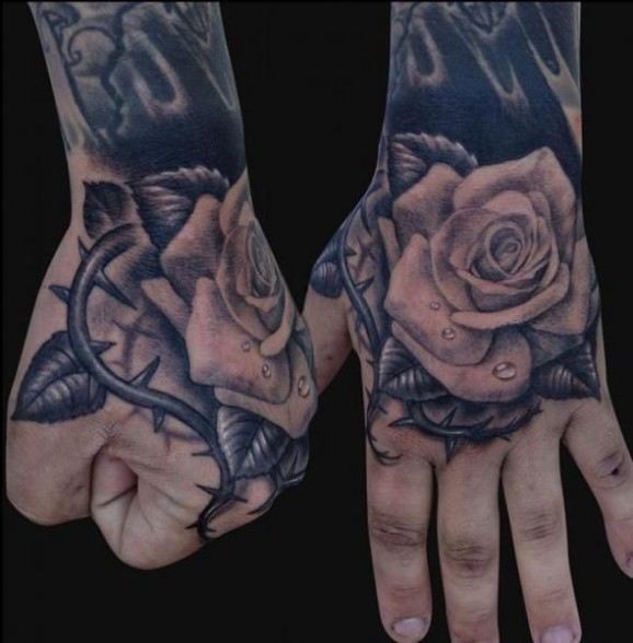 Thorn Detailed Rose Vine Tattoos