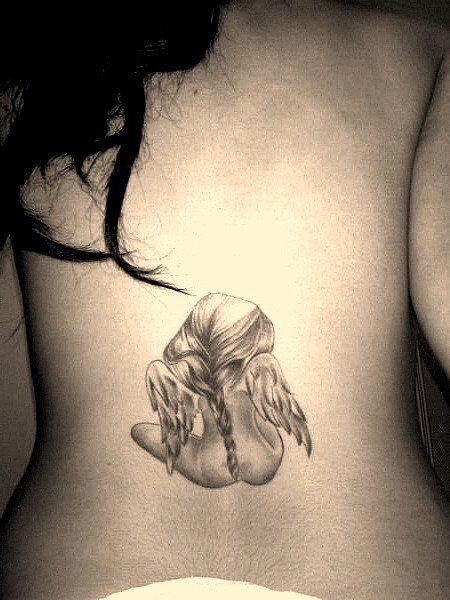 Cute Baby Small Angel Tattoo on Lower Back