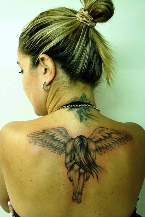 Intricateley Shaded Crying Angel Tattoo Designs on Back