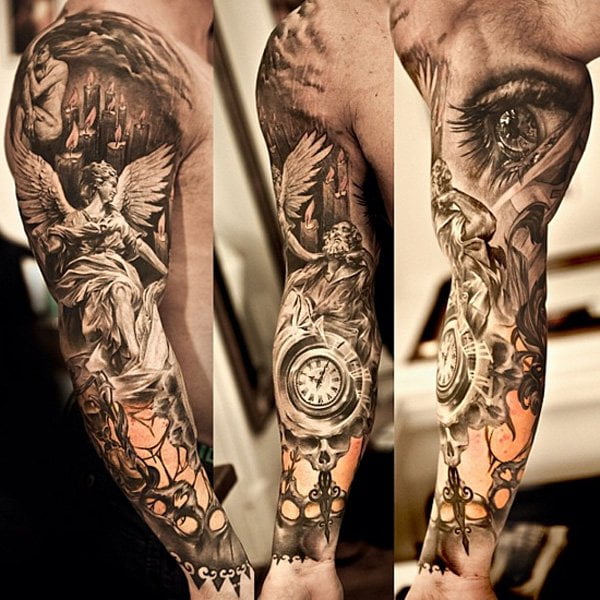 Super Detailed Full Sleeve Angel Tattoos