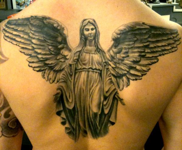 An Exquisitely Detailed Guardian Angel Tattoo