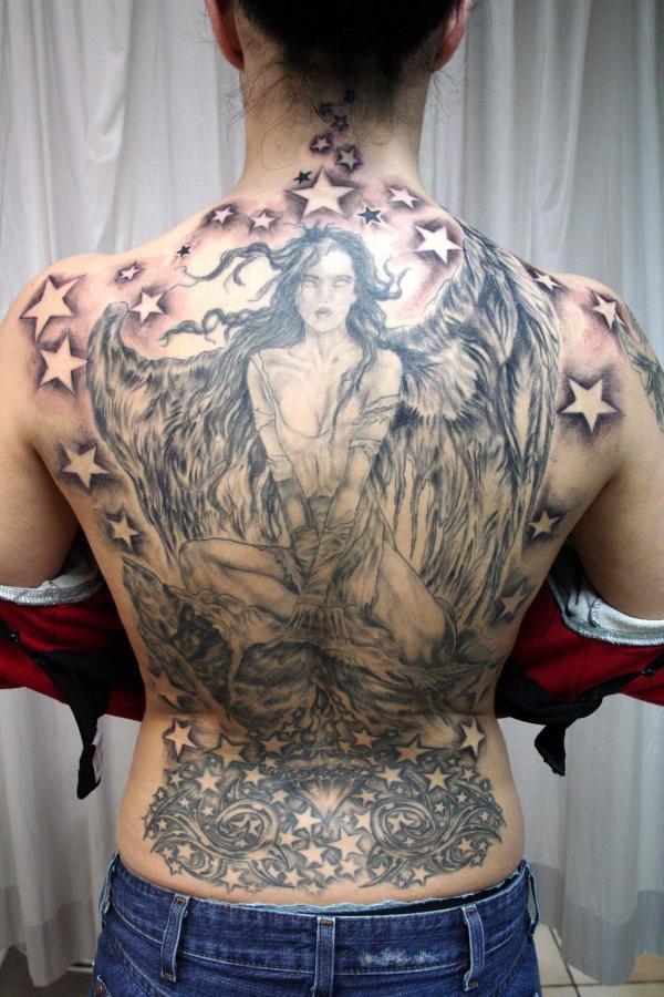 A Dashing Gothic Best Angel Tattoo Design Covering The Entire Back