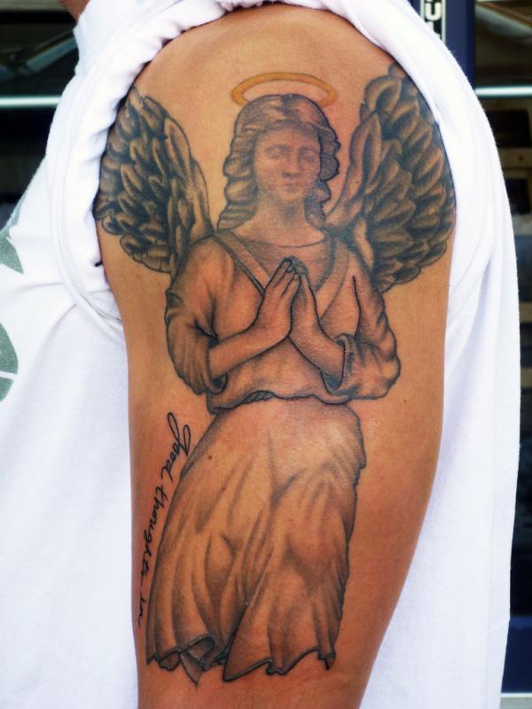 A Half Sleeve Praying Best Angel Tattoos For Men