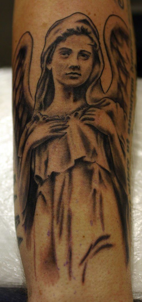 Impressive Virgin Mary Guardian Angel Tattoo On Forearm for Men