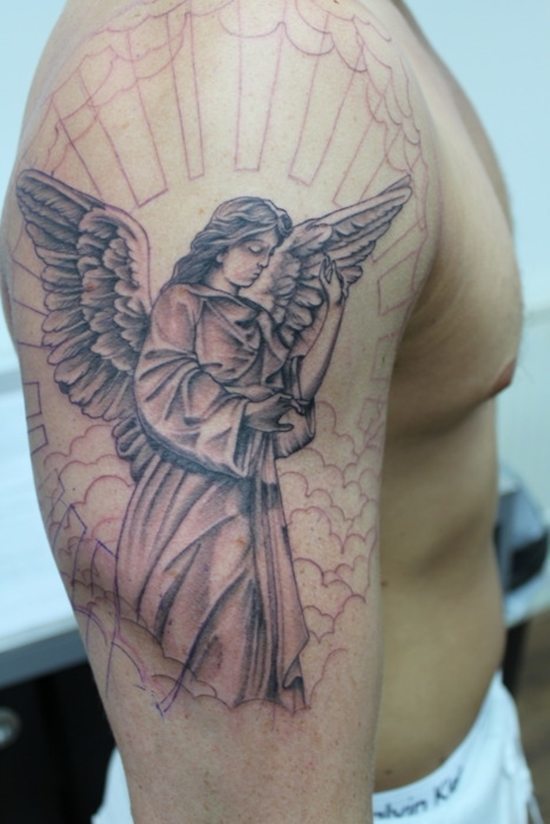 Iconic Representation of a Guardian Angel Tattoos