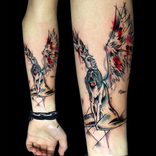 Blood Stained Fallen Angel Tattoos