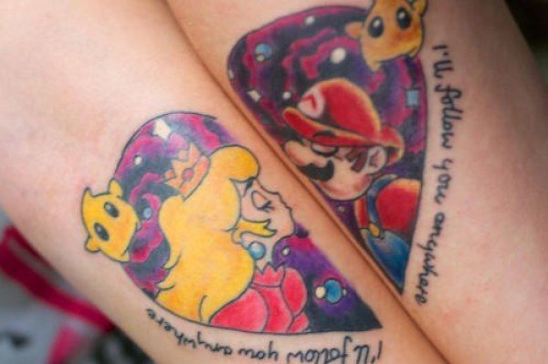 Mario and Peach Timeless Couple Tattoo Designs