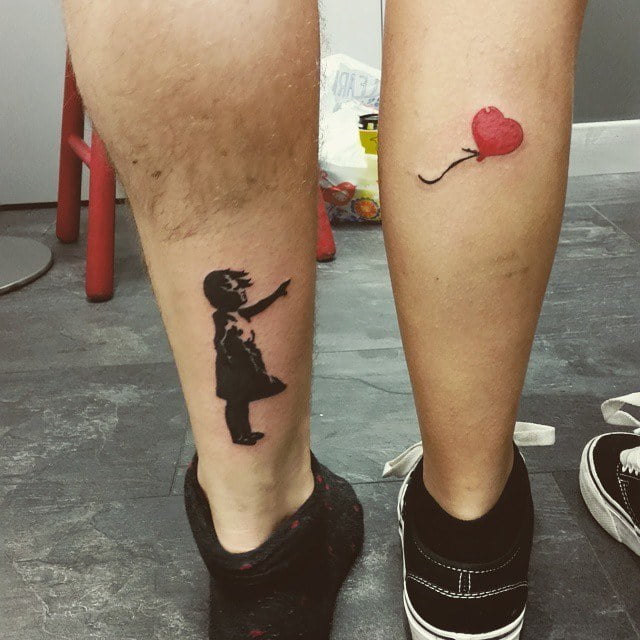 Little Girl and Heart Balloon Couple Tattoo