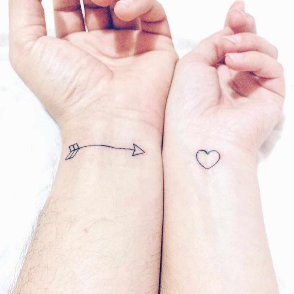 Arrow and Heart Wrist Couple Tattoo