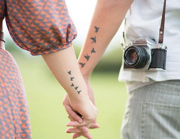 Birds of a Feather Flock Together on this Couple Tattoo