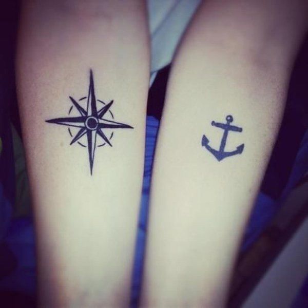 Nautical Couple Tattoos on Inner Arm