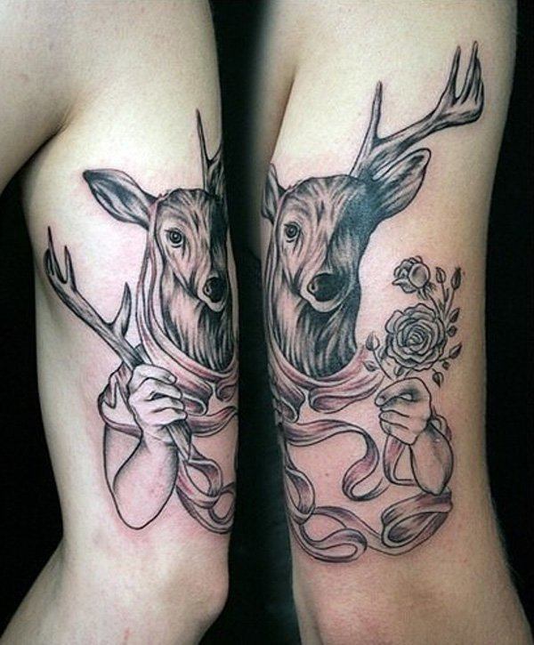 Deer Couple Upper Arms Couple Tattoos