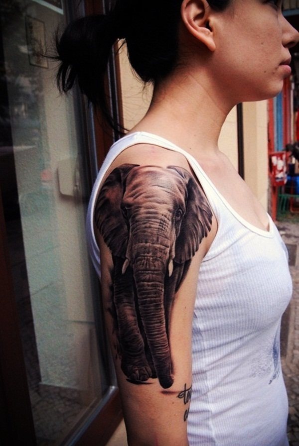 Realistic elephant tattoo design on the shoulder