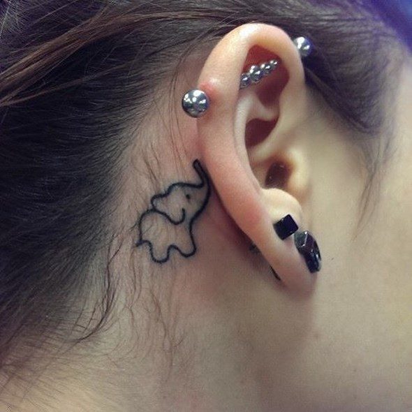 A baby elephant tattoo design behind the ear