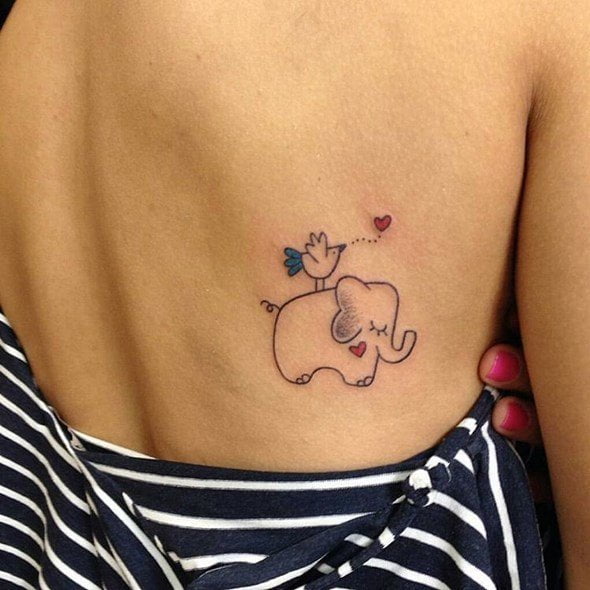 Elephant Outline Tattoo on a Lady's Back