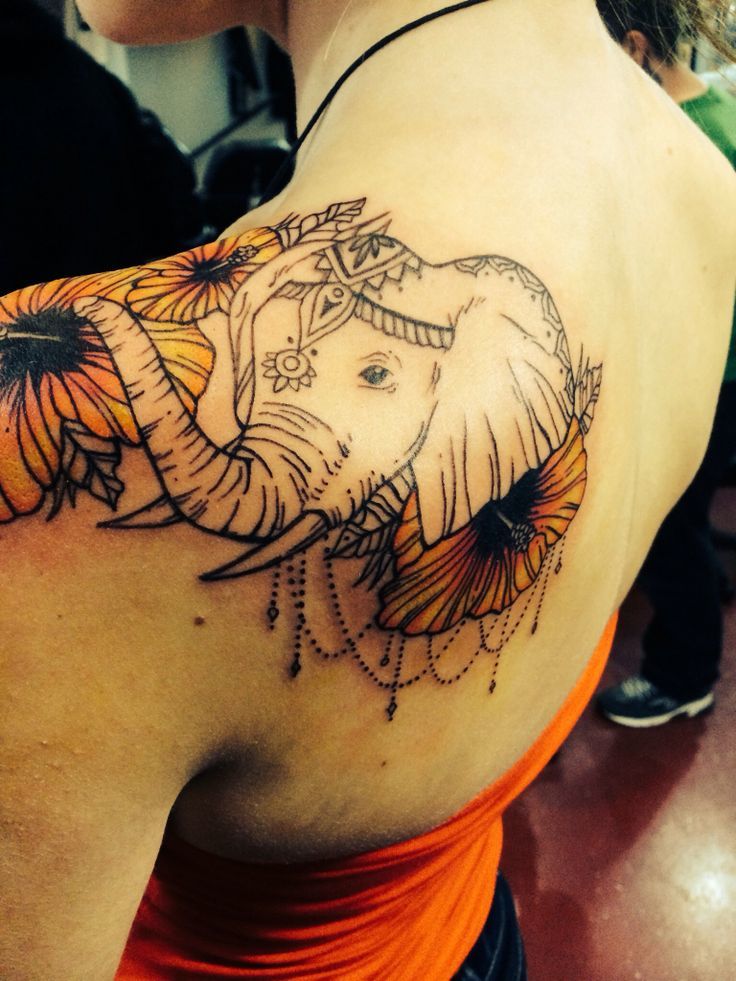 Elephant Tattoos with Flowers