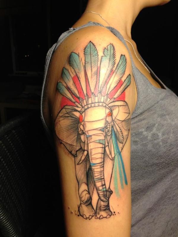 Elephant Tattoos with Headdress