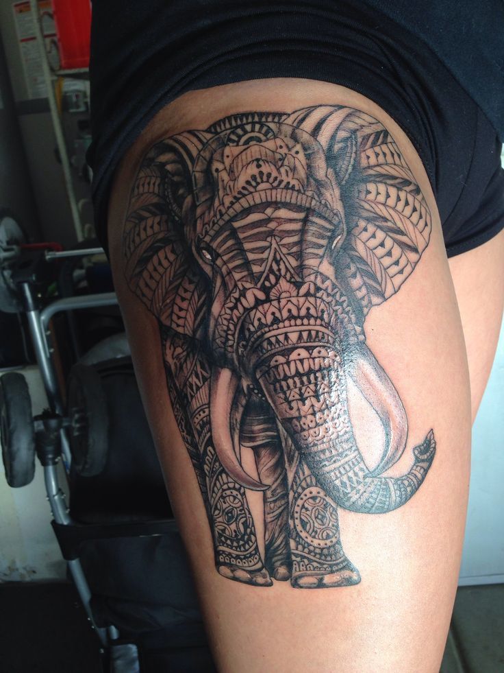 Big Elephant Thigh Tattoo