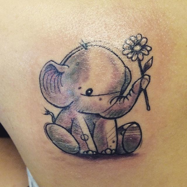 Cute Baby Elephant Tattoo Designs with Flower