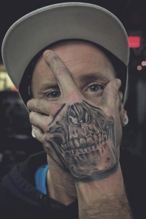 Cool skull finger tattoo for men