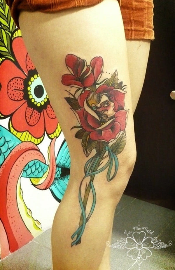 thigh tattoo flower thigh tattoos