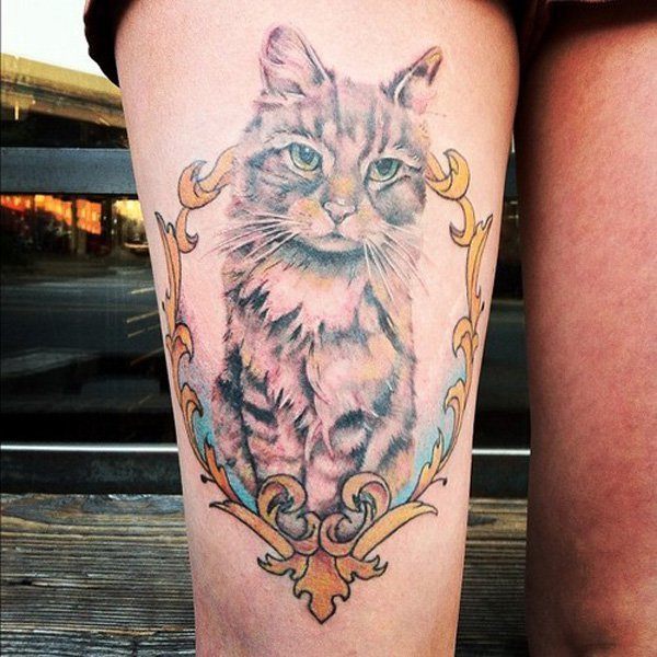 thigh tattoo and lion tattoo