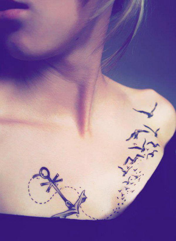 Anchor Tattoo Design With Birds