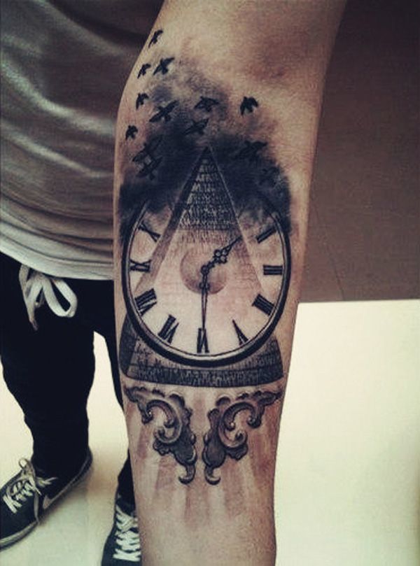 Clock-Pyramid Hybrid cool Arm Tattoos, Tattoo Designs