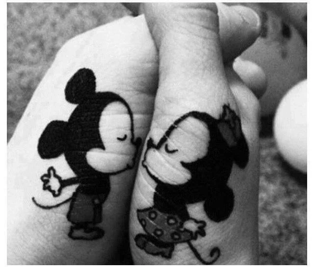 Baby Mickey and Minnie Kiss Couple Tattoo Designs