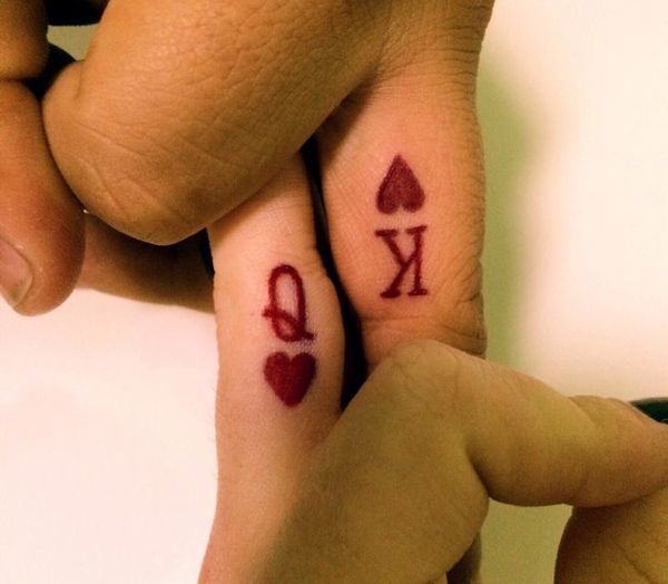 couple tattoos, king and queen, finger tattoos