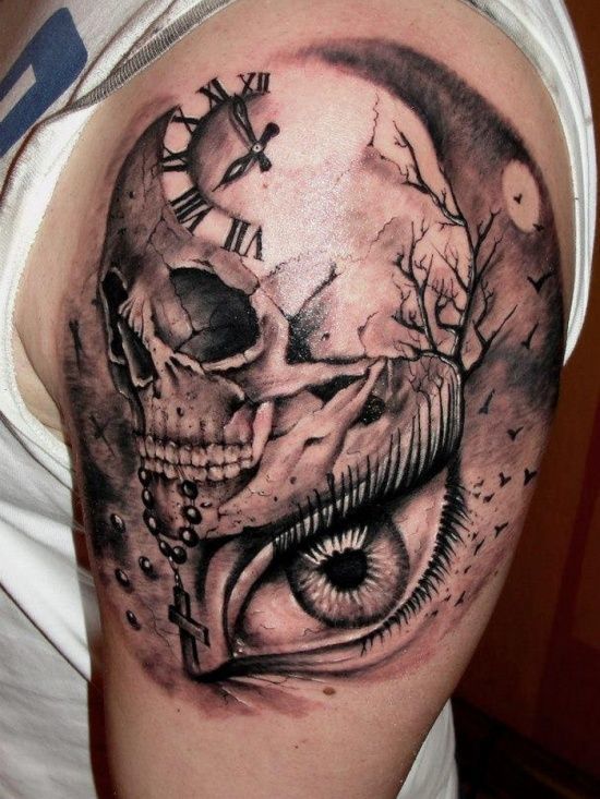 Intriguing skull tattoo idea on a buy’s arm