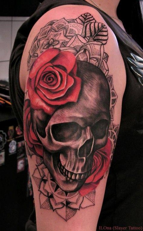 Cool skull tattoo on guy’s arm