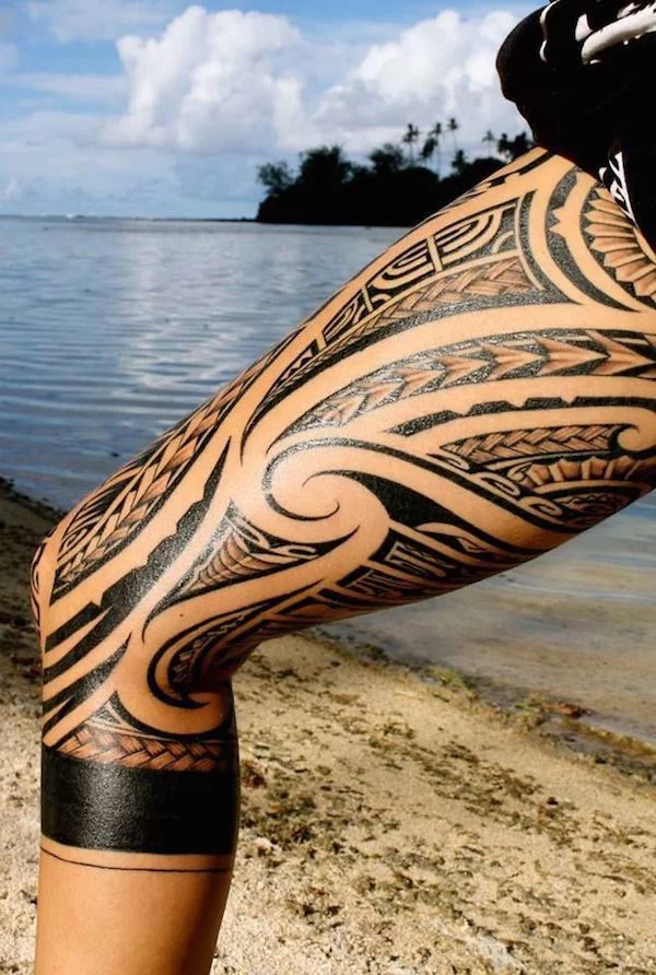 CeltTribal Scrolling upper inner Thigh Tattoo