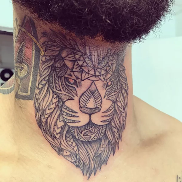 Tattoo uploaded by Jake Morel  Lion head on the side of the neck  Tattoodo