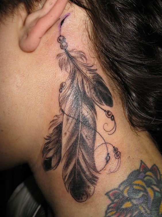 Iconic Feathered Side Neck Tattoo