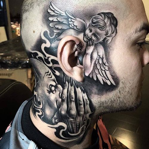 The Angel vs The Devil Neck Tattoo