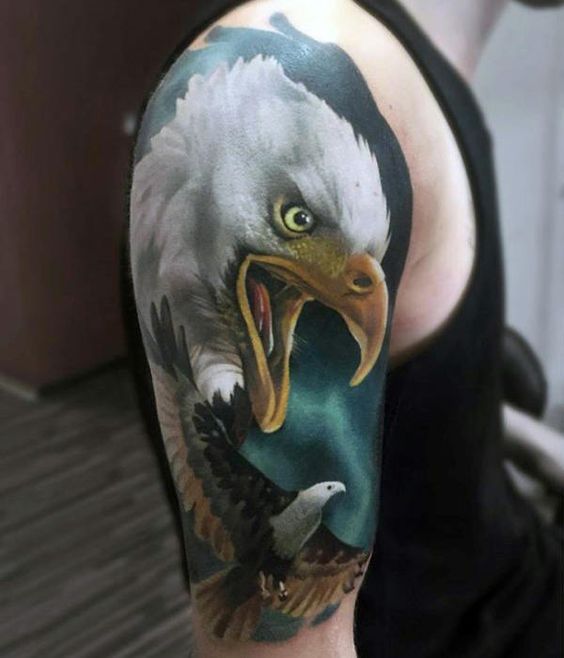 Screaming Bald Eagle Deeply Colored Shoulder Tattoo