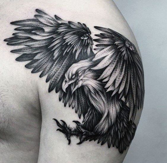 Soaring Eagle on The Attack Shoulder Tattoos
