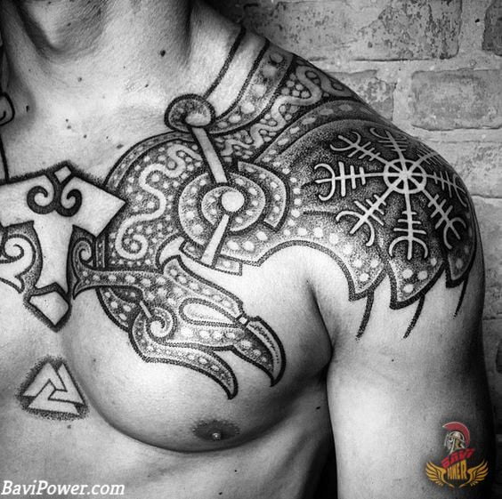 Aztec Inspired Winding Serpent Tribal Shoulder Tattoo