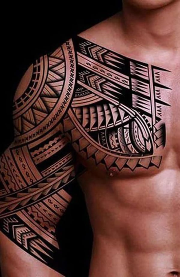 Aztec Inspired Wrapped Line Shoulder Tattoos