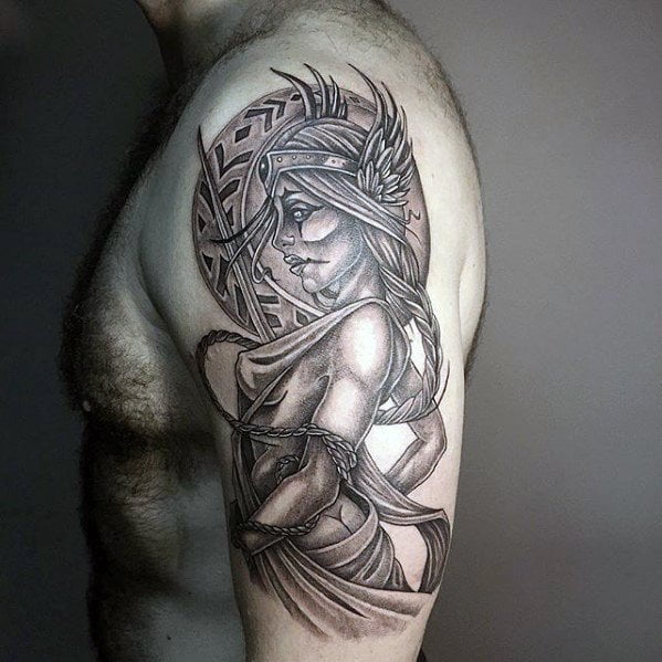 Robed Greek Inspired Woman Shoulder Tattoos