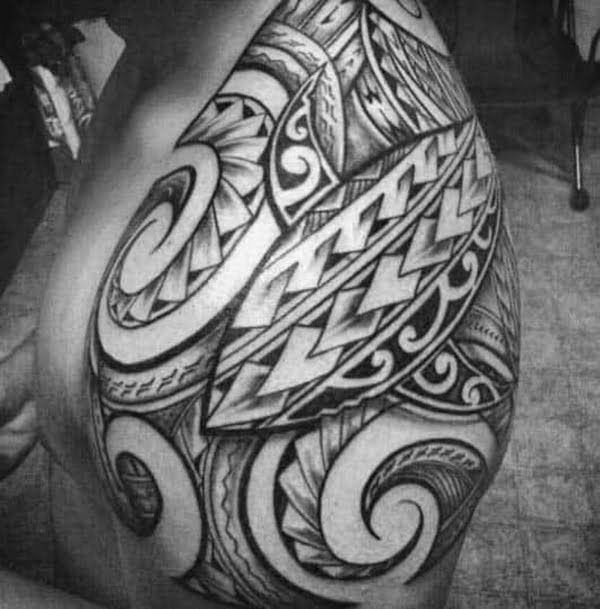 Simple Aztec Line Design Shoulder Tattoos