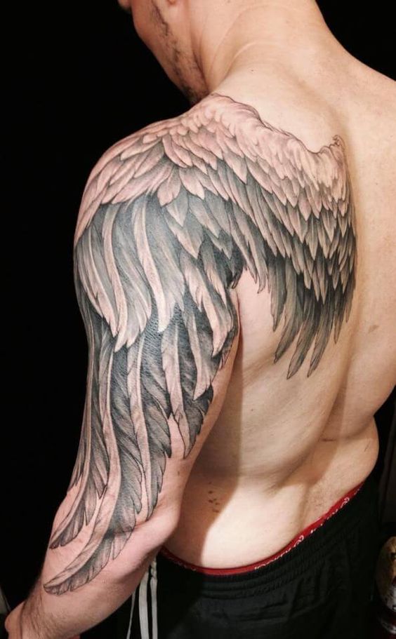 Faux Wing Delicate Feather Tattoo on Shoulder Blade