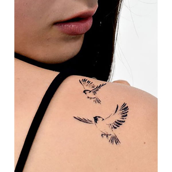 Starry Sparrows in Flight Shoulder Tattoo
