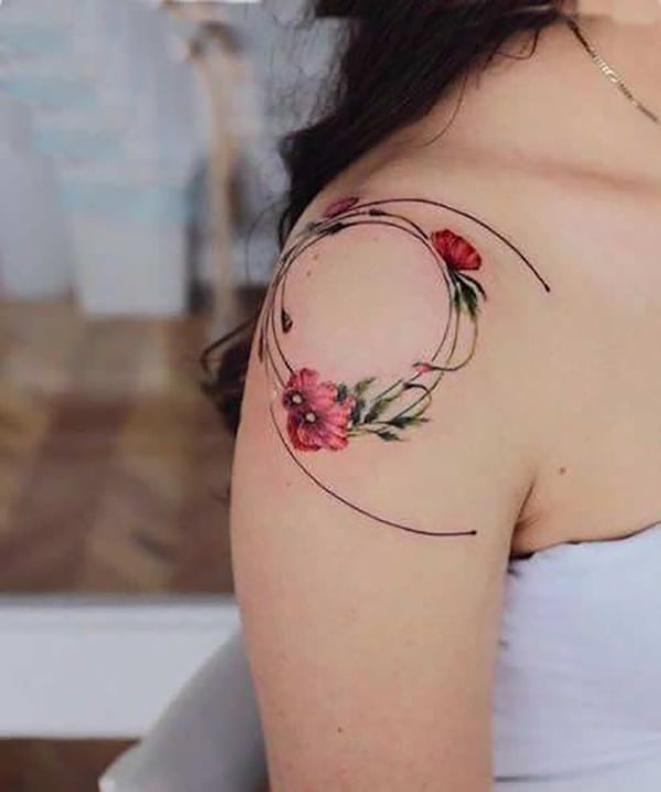 Delicate Floral Vine Wreath Shoulder Tattoo