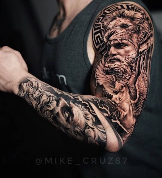 Greco-Roman Shaded Gods and Pegasus Sleeve Tattoo