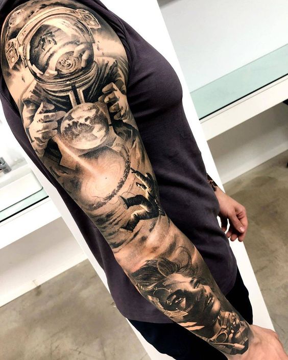 An Astronaut Dreams of Space Full Sleeve Tattoo Ideas