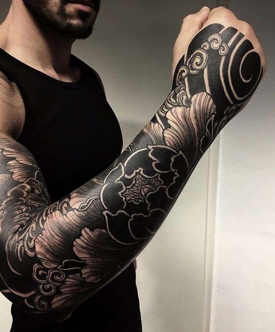 Black and White Floral Hand Full Sleeve Tattoo Ideas