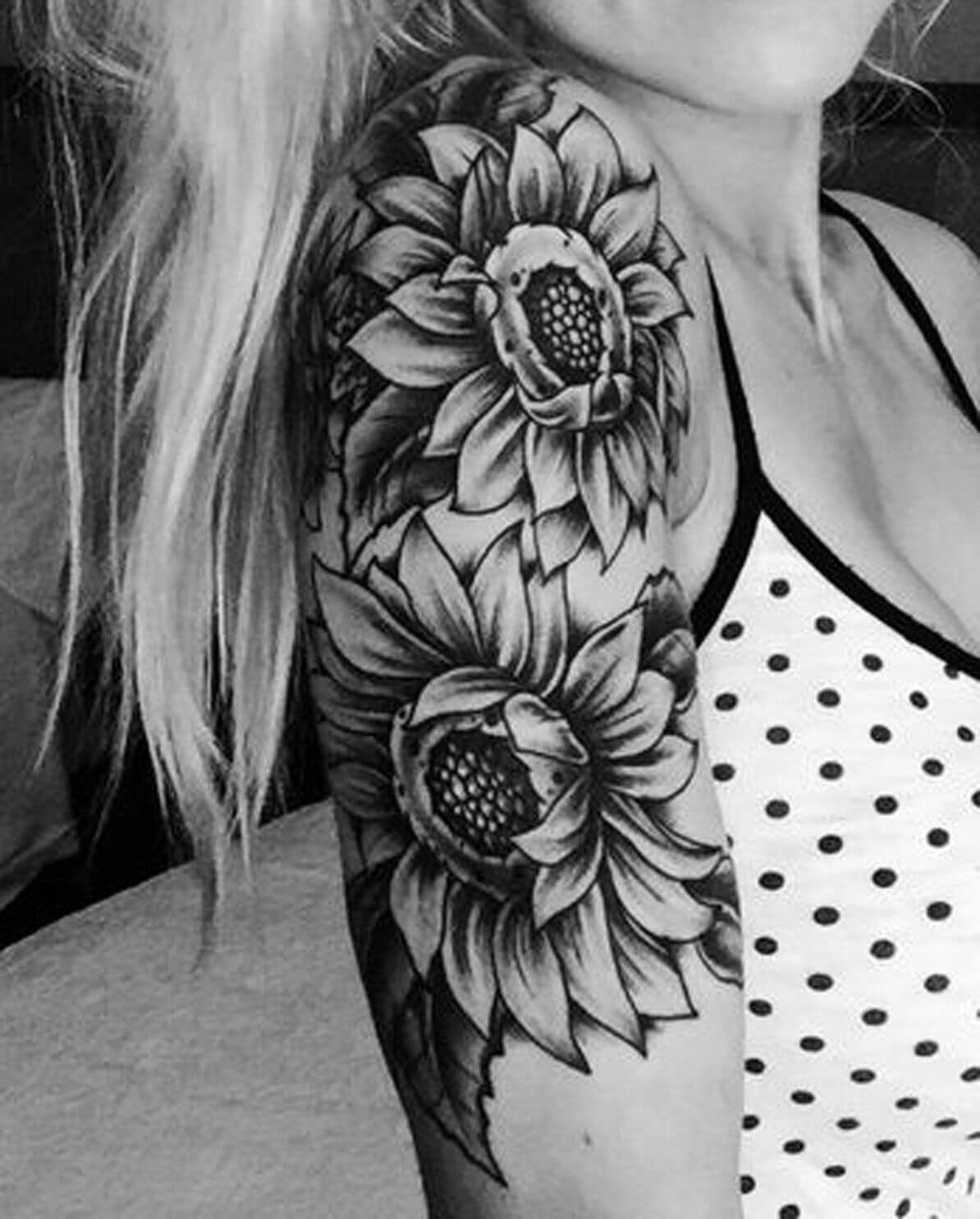 sunflower tattoo ideas in black and grey