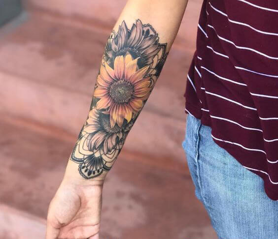 sunflower tattoo ideas in black and grey